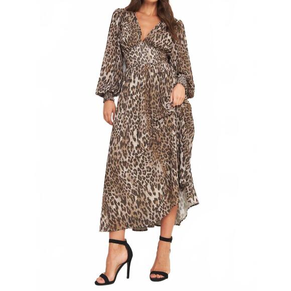 NEW FLYING TOMATO jungle whisper midi dress in taupe brown - Picture 4 of 5